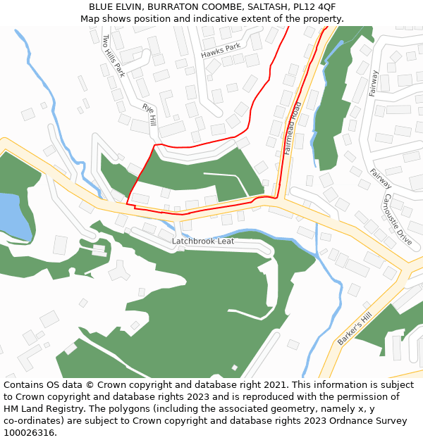 BLUE ELVIN, BURRATON COOMBE, SALTASH, PL12 4QF: Location map and indicative extent of plot