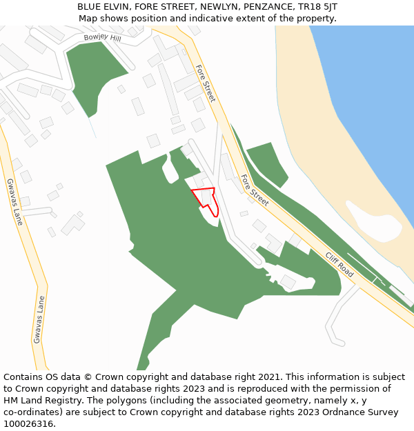 BLUE ELVIN, FORE STREET, NEWLYN, PENZANCE, TR18 5JT: Location map and indicative extent of plot