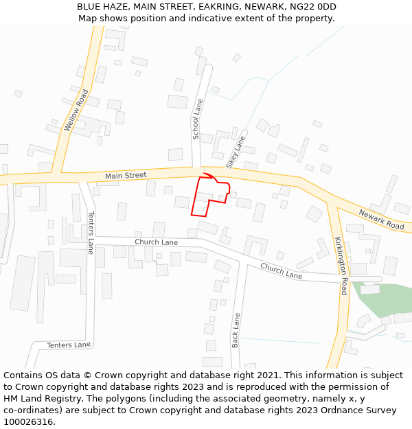 BLUE HAZE, MAIN STREET, EAKRING, NEWARK, NG22 0DD: Location map and indicative extent of plot