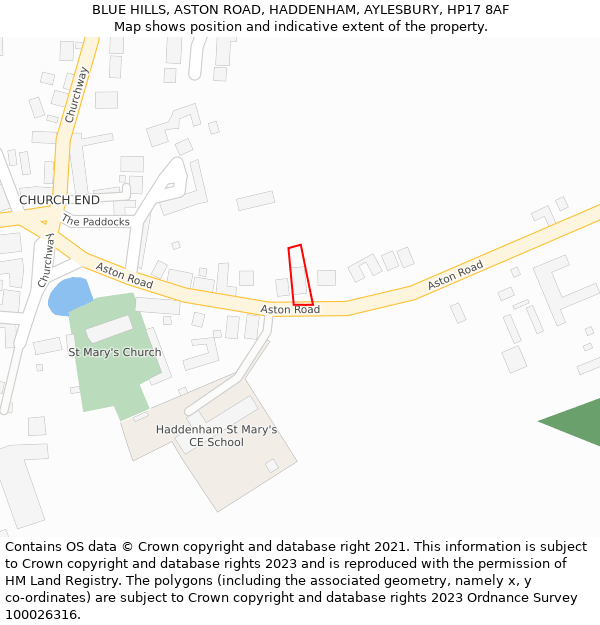 BLUE HILLS, ASTON ROAD, HADDENHAM, AYLESBURY, HP17 8AF: Location map and indicative extent of plot