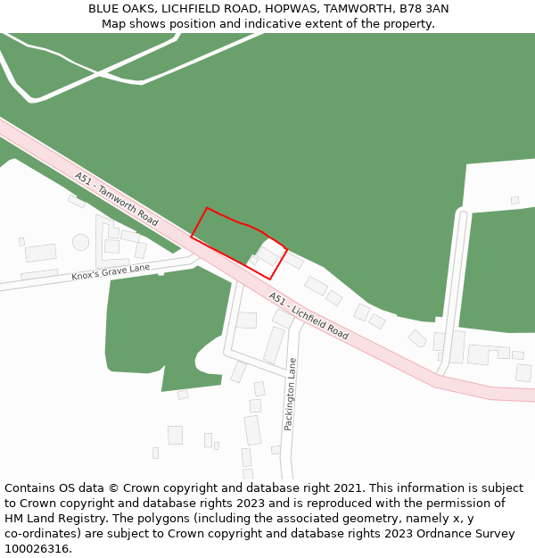 BLUE OAKS, LICHFIELD ROAD, HOPWAS, TAMWORTH, B78 3AN: Location map and indicative extent of plot