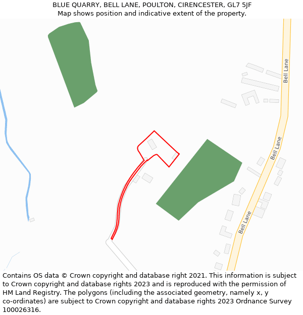 BLUE QUARRY, BELL LANE, POULTON, CIRENCESTER, GL7 5JF: Location map and indicative extent of plot