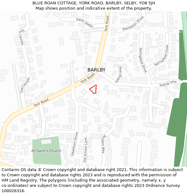 BLUE ROAN COTTAGE, YORK ROAD, BARLBY, SELBY, YO8 5JH: Location map and indicative extent of plot