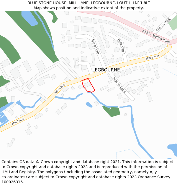 BLUE STONE HOUSE, MILL LANE, LEGBOURNE, LOUTH, LN11 8LT: Location map and indicative extent of plot