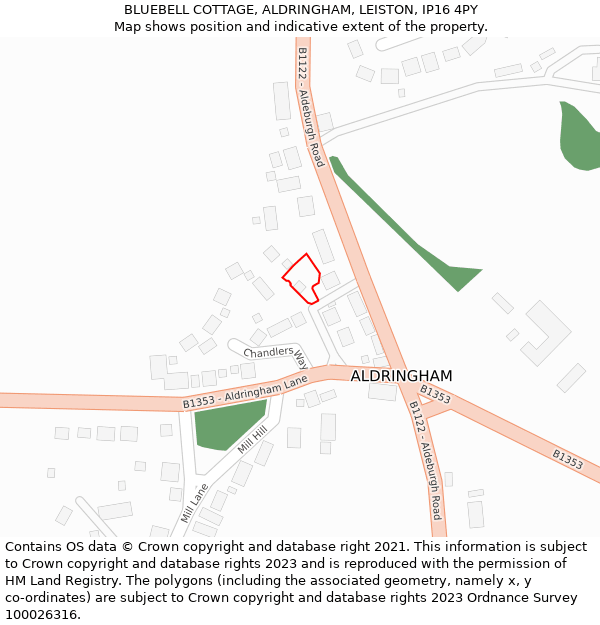 BLUEBELL COTTAGE, ALDRINGHAM, LEISTON, IP16 4PY: Location map and indicative extent of plot