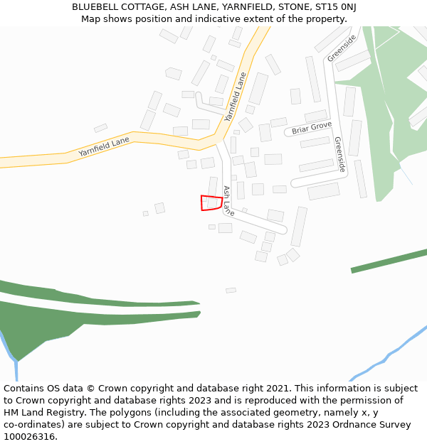 BLUEBELL COTTAGE, ASH LANE, YARNFIELD, STONE, ST15 0NJ: Location map and indicative extent of plot