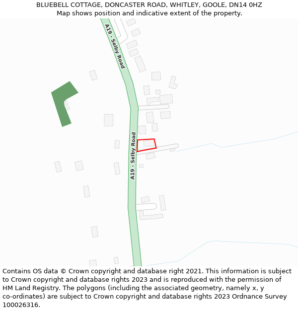 BLUEBELL COTTAGE, DONCASTER ROAD, WHITLEY, GOOLE, DN14 0HZ: Location map and indicative extent of plot