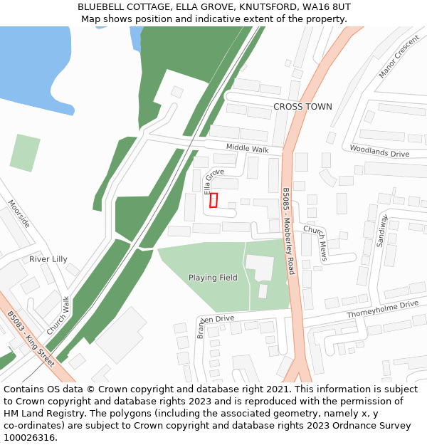 BLUEBELL COTTAGE, ELLA GROVE, KNUTSFORD, WA16 8UT: Location map and indicative extent of plot