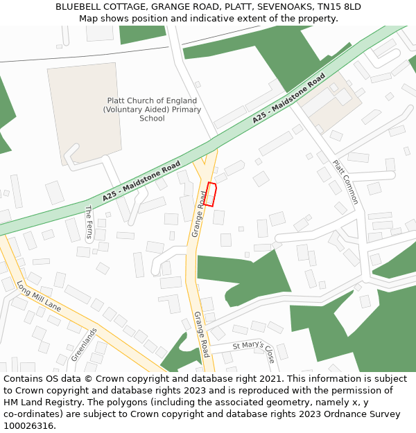 BLUEBELL COTTAGE, GRANGE ROAD, PLATT, SEVENOAKS, TN15 8LD: Location map and indicative extent of plot