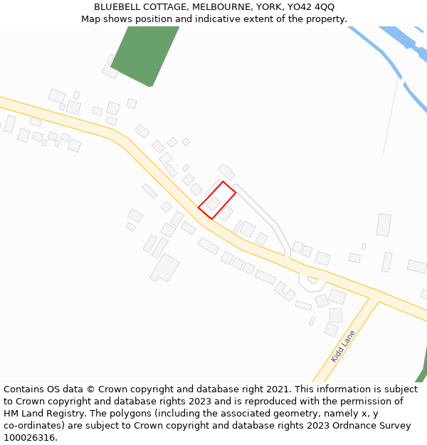 BLUEBELL COTTAGE, MELBOURNE, YORK, YO42 4QQ: Location map and indicative extent of plot