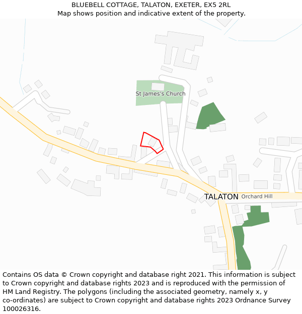 BLUEBELL COTTAGE, TALATON, EXETER, EX5 2RL: Location map and indicative extent of plot