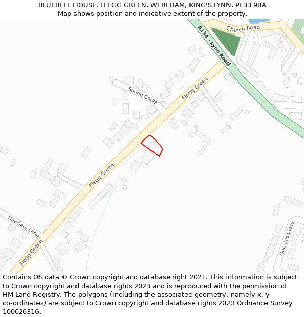 BLUEBELL HOUSE, FLEGG GREEN, WEREHAM, KING'S LYNN, PE33 9BA: Location map and indicative extent of plot