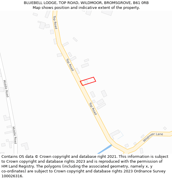 BLUEBELL LODGE, TOP ROAD, WILDMOOR, BROMSGROVE, B61 0RB: Location map and indicative extent of plot