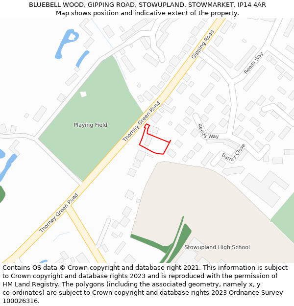 BLUEBELL WOOD, GIPPING ROAD, STOWUPLAND, STOWMARKET, IP14 4AR: Location map and indicative extent of plot