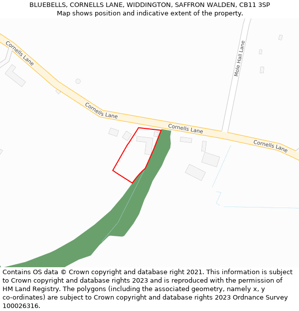 BLUEBELLS, CORNELLS LANE, WIDDINGTON, SAFFRON WALDEN, CB11 3SP: Location map and indicative extent of plot