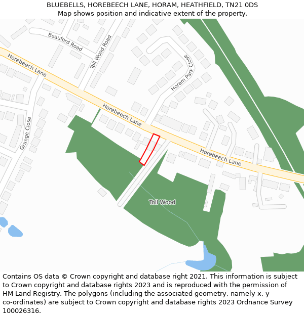 BLUEBELLS, HOREBEECH LANE, HORAM, HEATHFIELD, TN21 0DS: Location map and indicative extent of plot