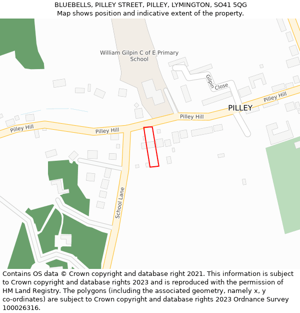 BLUEBELLS, PILLEY STREET, PILLEY, LYMINGTON, SO41 5QG: Location map and indicative extent of plot
