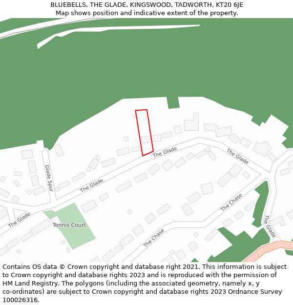 BLUEBELLS, THE GLADE, KINGSWOOD, TADWORTH, KT20 6JE: Location map and indicative extent of plot