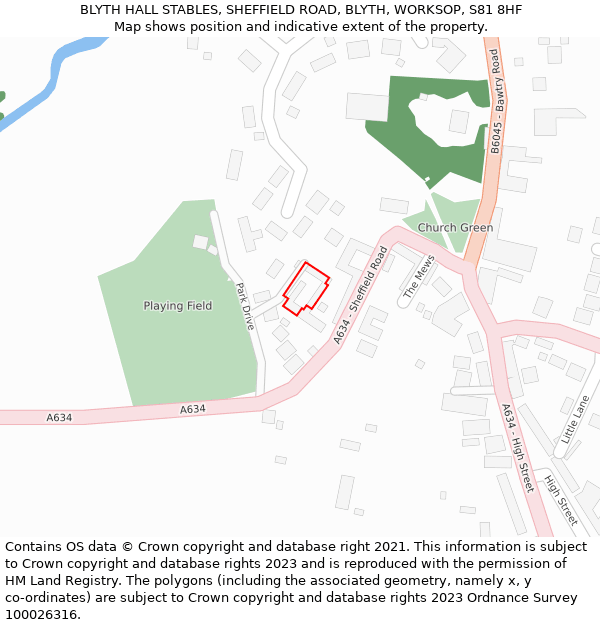 BLYTH HALL STABLES, SHEFFIELD ROAD, BLYTH, WORKSOP, S81 8HF: Location map and indicative extent of plot