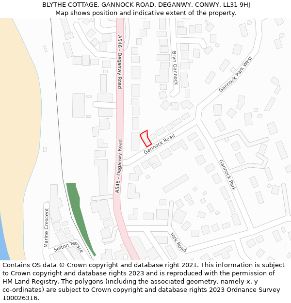 BLYTHE COTTAGE, GANNOCK ROAD, DEGANWY, CONWY, LL31 9HJ: Location map and indicative extent of plot