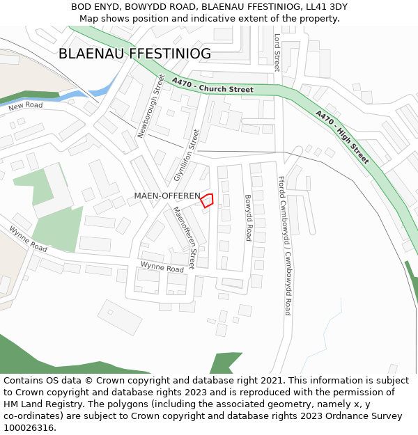 BOD ENYD, BOWYDD ROAD, BLAENAU FFESTINIOG, LL41 3DY: Location map and indicative extent of plot