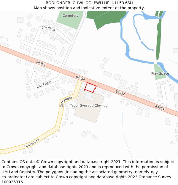 BODLONDEB, CHWILOG, PWLLHELI, LL53 6SH: Location map and indicative extent of plot