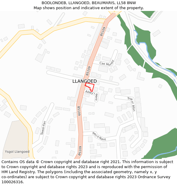 BODLONDEB, LLANGOED, BEAUMARIS, LL58 8NW: Location map and indicative extent of plot