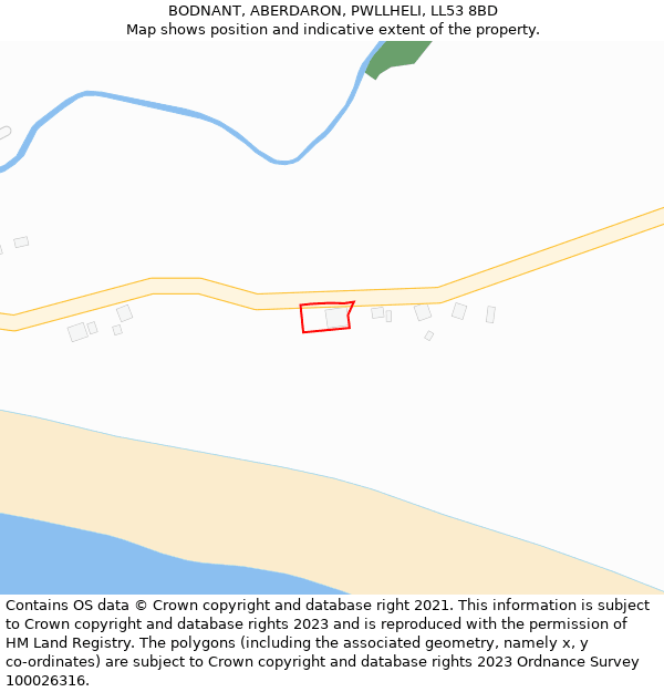 BODNANT, ABERDARON, PWLLHELI, LL53 8BD: Location map and indicative extent of plot