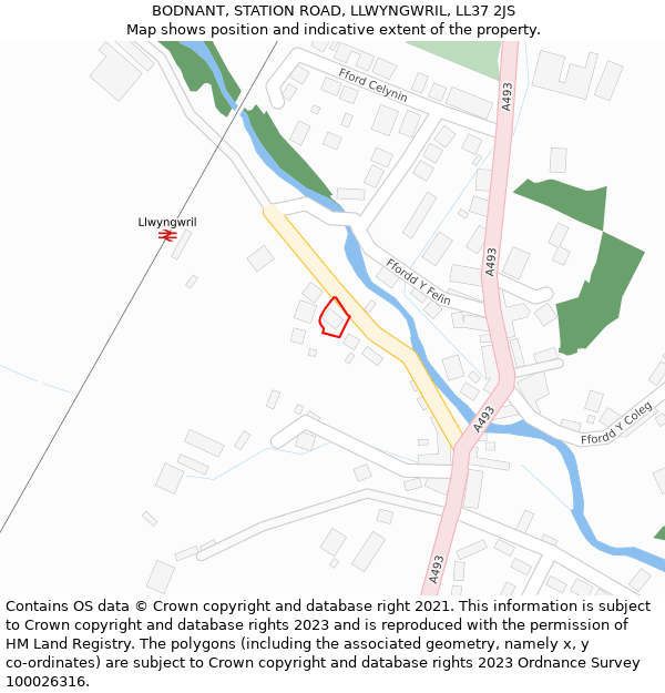 BODNANT, STATION ROAD, LLWYNGWRIL, LL37 2JS: Location map and indicative extent of plot