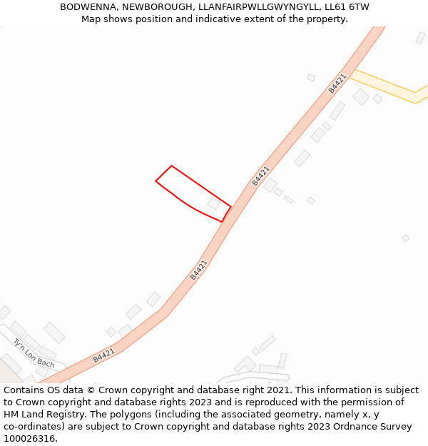 BODWENNA, NEWBOROUGH, LLANFAIRPWLLGWYNGYLL, LL61 6TW: Location map and indicative extent of plot