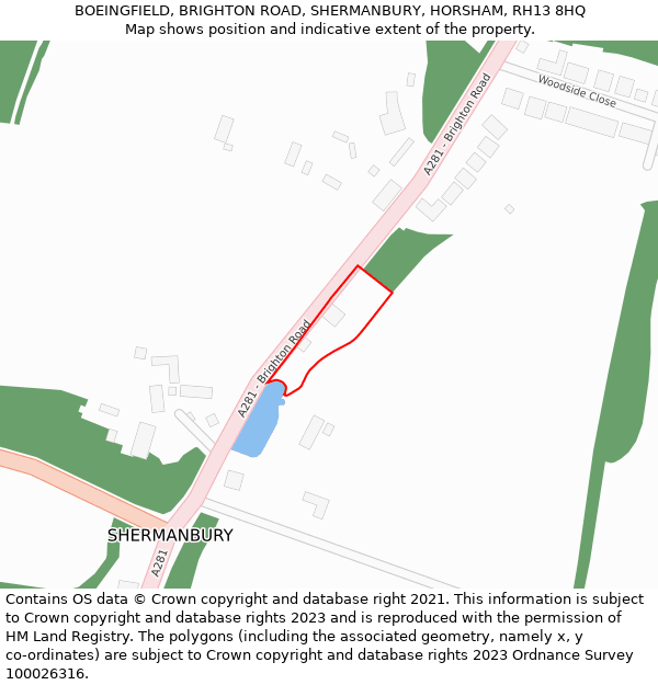 BOEINGFIELD, BRIGHTON ROAD, SHERMANBURY, HORSHAM, RH13 8HQ: Location map and indicative extent of plot