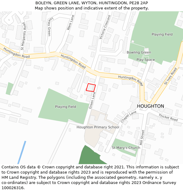 BOLEYN, GREEN LANE, WYTON, HUNTINGDON, PE28 2AP: Location map and indicative extent of plot