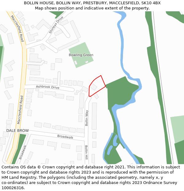BOLLIN HOUSE, BOLLIN WAY, PRESTBURY, MACCLESFIELD, SK10 4BX: Location map and indicative extent of plot