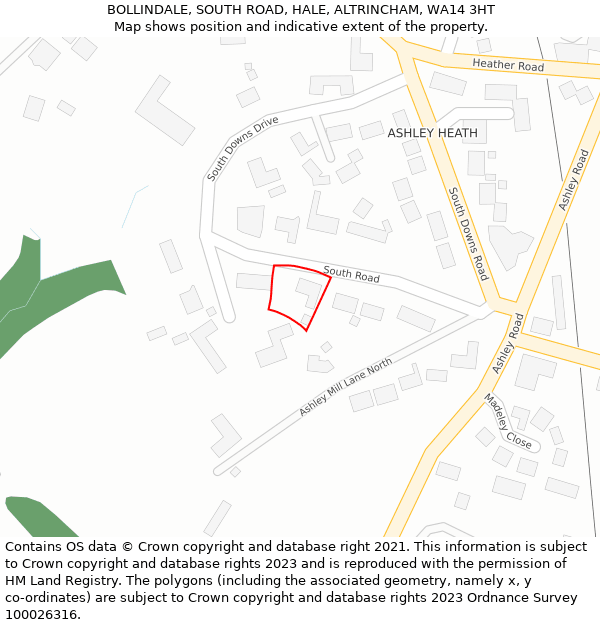 BOLLINDALE, SOUTH ROAD, HALE, ALTRINCHAM, WA14 3HT: Location map and indicative extent of plot