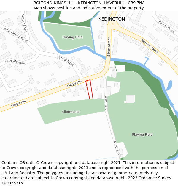 BOLTONS, KINGS HILL, KEDINGTON, HAVERHILL, CB9 7NA: Location map and indicative extent of plot