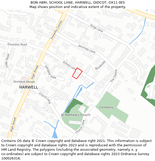 BON ABRI, SCHOOL LANE, HARWELL, DIDCOT, OX11 0ES: Location map and indicative extent of plot