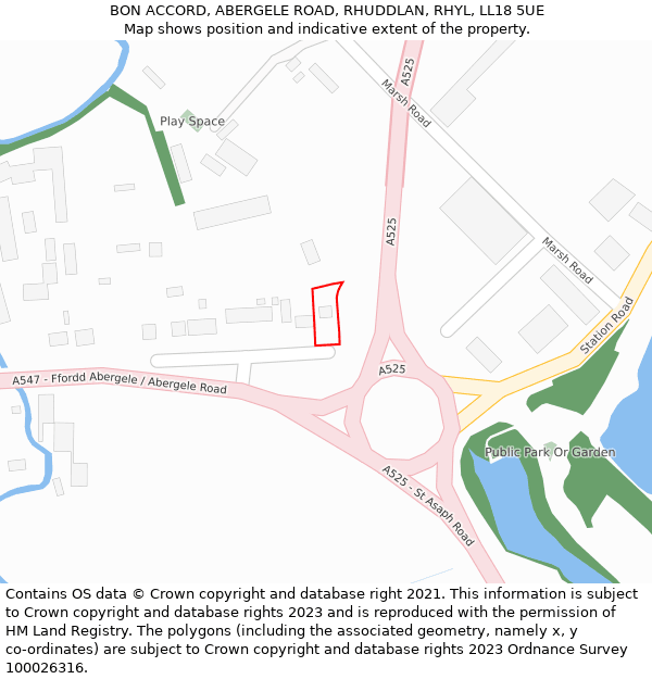 BON ACCORD, ABERGELE ROAD, RHUDDLAN, RHYL, LL18 5UE: Location map and indicative extent of plot