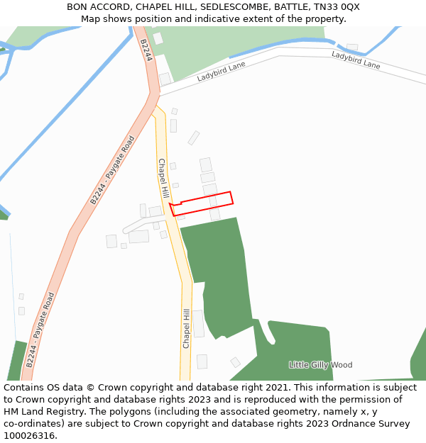 BON ACCORD, CHAPEL HILL, SEDLESCOMBE, BATTLE, TN33 0QX: Location map and indicative extent of plot