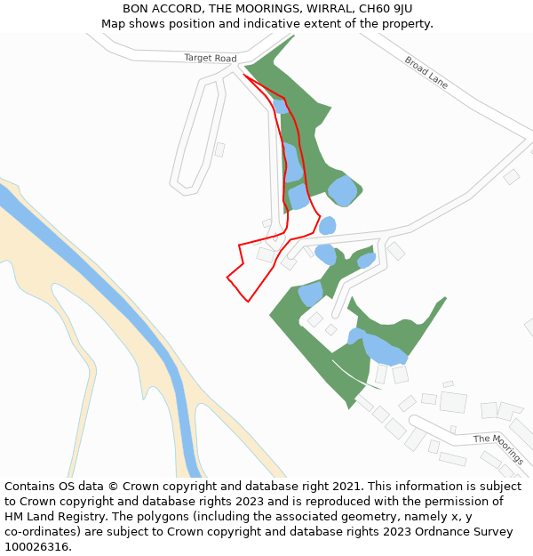 BON ACCORD, THE MOORINGS, WIRRAL, CH60 9JU: Location map and indicative extent of plot