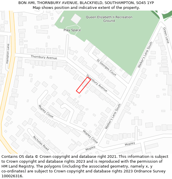 BON AMI, THORNBURY AVENUE, BLACKFIELD, SOUTHAMPTON, SO45 1YP: Location map and indicative extent of plot