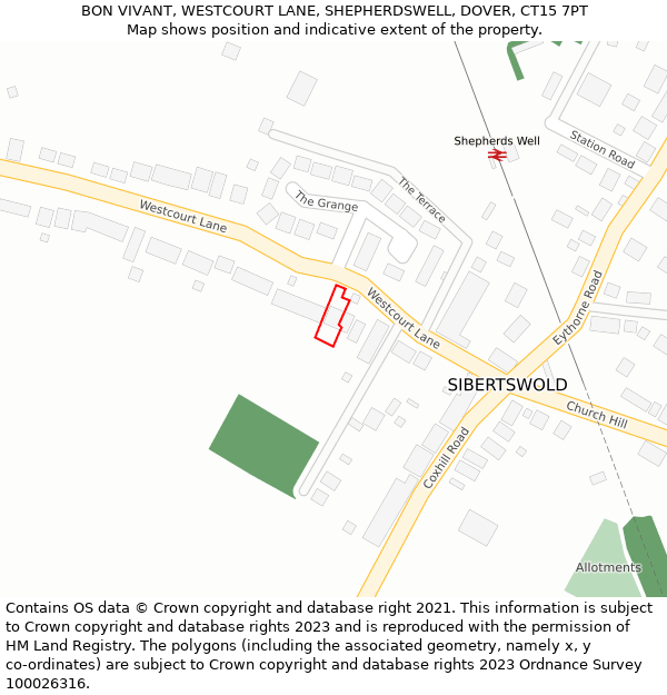 BON VIVANT, WESTCOURT LANE, SHEPHERDSWELL, DOVER, CT15 7PT: Location map and indicative extent of plot