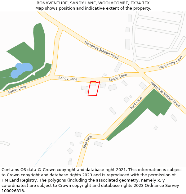 BONAVENTURE, SANDY LANE, WOOLACOMBE, EX34 7EX: Location map and indicative extent of plot