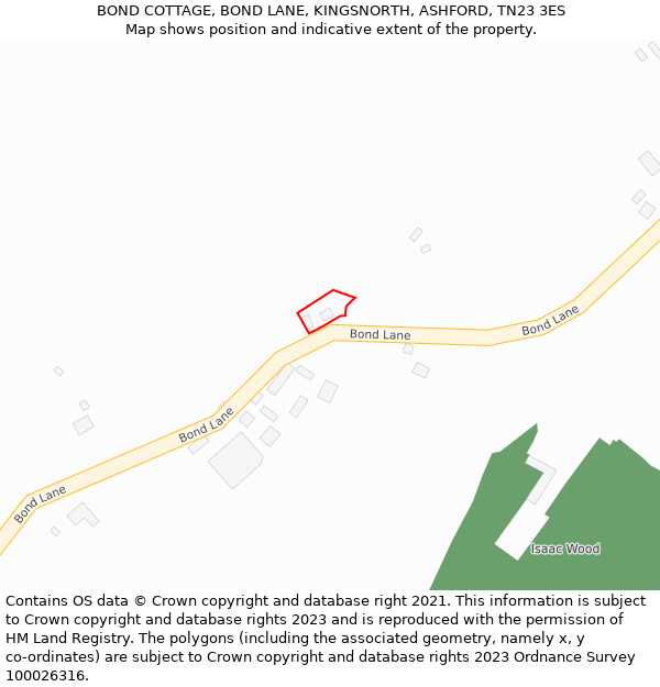 BOND COTTAGE, BOND LANE, KINGSNORTH, ASHFORD, TN23 3ES: Location map and indicative extent of plot