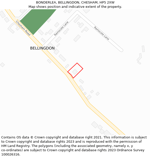 BONDERLEA, BELLINGDON, CHESHAM, HP5 2XW: Location map and indicative extent of plot