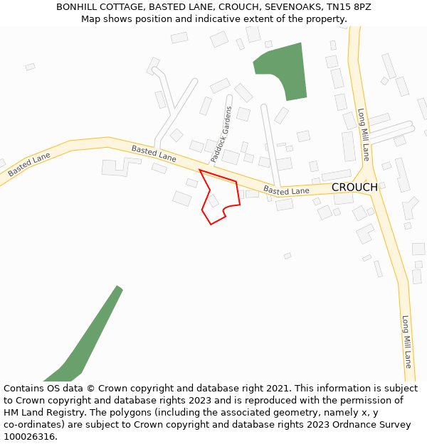 BONHILL COTTAGE, BASTED LANE, CROUCH, SEVENOAKS, TN15 8PZ: Location map and indicative extent of plot