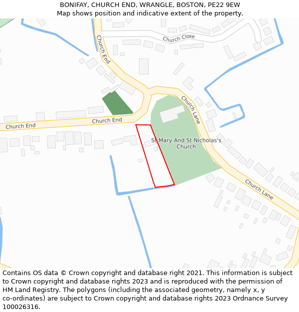 BONIFAY, CHURCH END, WRANGLE, BOSTON, PE22 9EW: Location map and indicative extent of plot