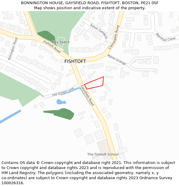 BONNINGTON HOUSE, GAYSFIELD ROAD, FISHTOFT, BOSTON, PE21 0SF: Location map and indicative extent of plot