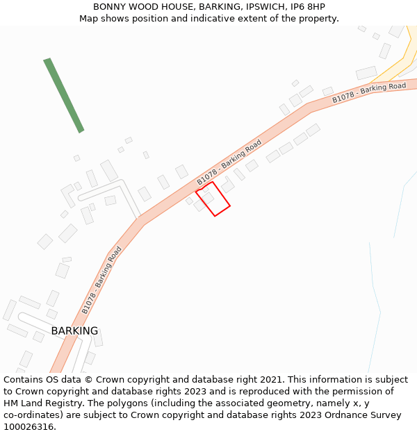 BONNY WOOD HOUSE, BARKING, IPSWICH, IP6 8HP: Location map and indicative extent of plot