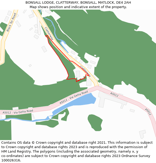 BONSALL LODGE, CLATTERWAY, BONSALL, MATLOCK, DE4 2AH: Location map and indicative extent of plot