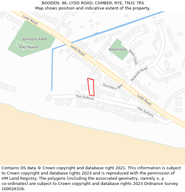 BOODEN, 96, LYDD ROAD, CAMBER, RYE, TN31 7RS: Location map and indicative extent of plot